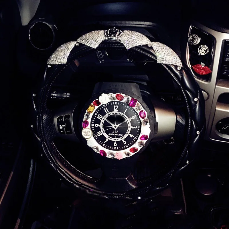 Роскошные Алмазные DAD Crown Кожаные чехлы рулевого колеса автомобиля с украшением в виде кристаллов автомобильные ручки для интерьера автомобильные аксессуары для девочек