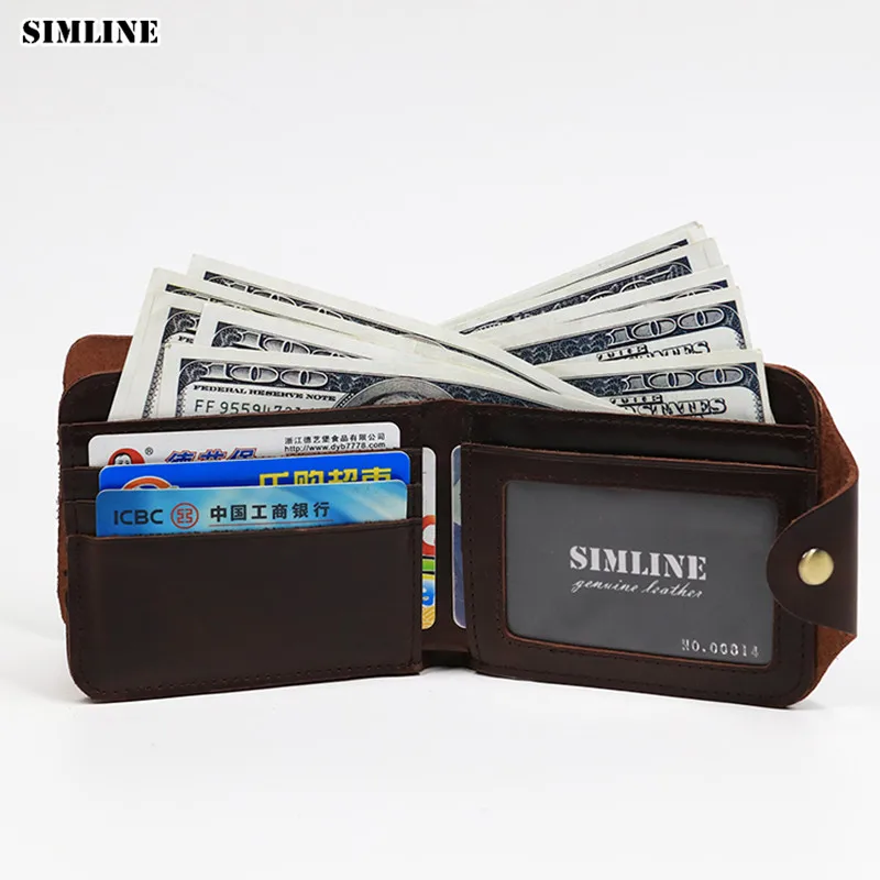 Мужской короткий кошелек SIMLINE винтажный из натуральной воловьей кожи с