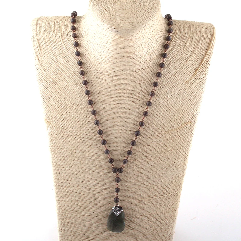 Fashion Bohemian Tribal Jewelry Rosary Chain Handmake Paved Stone Pendant Necklace | Украшения и аксессуары