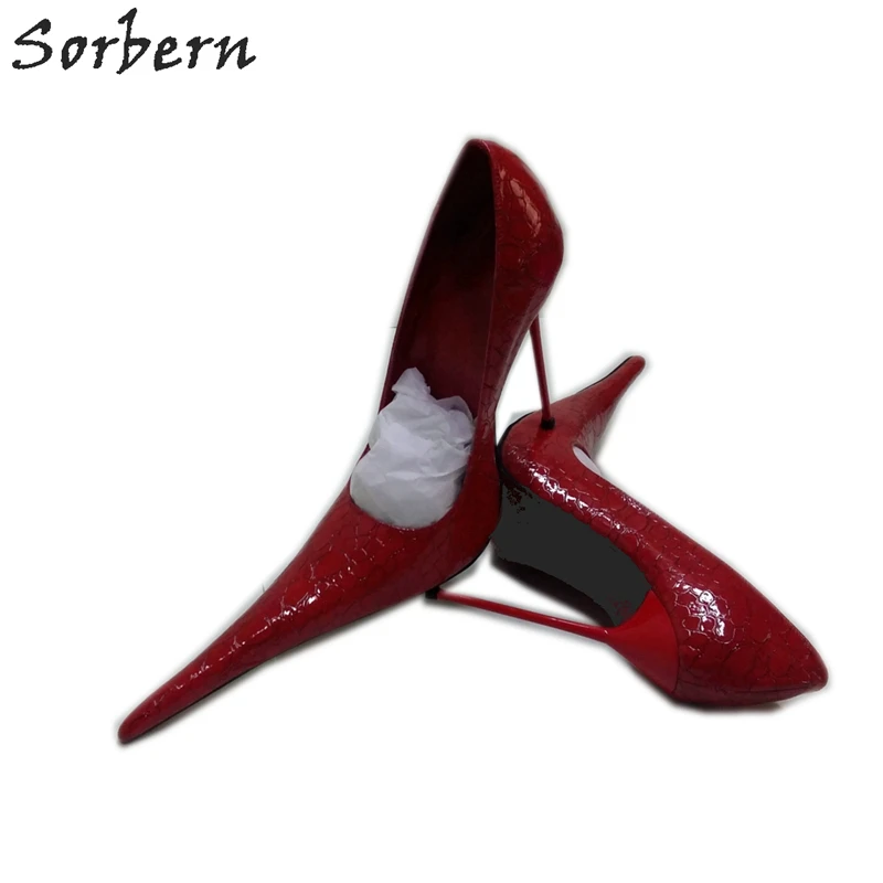 Sorbern/очень длинные женские туфли-лодочки с острым носком; красные туфли из змеиной кожи на высоком каблуке, без шнуровки, со стальным каблуком; размеры 32-52; обувь унисекс; Фетиш на заказ
