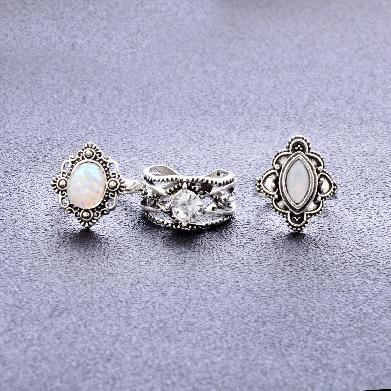 8 шт./компл. винтажные серебристые кольца в форме капли воды Листьев круга сердца