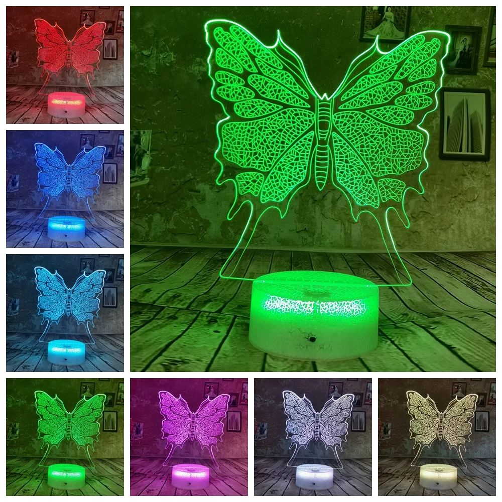 Прямая поставка красивый RGB Бабочка 3D светодиодный ночник цветной 7 видов цветов