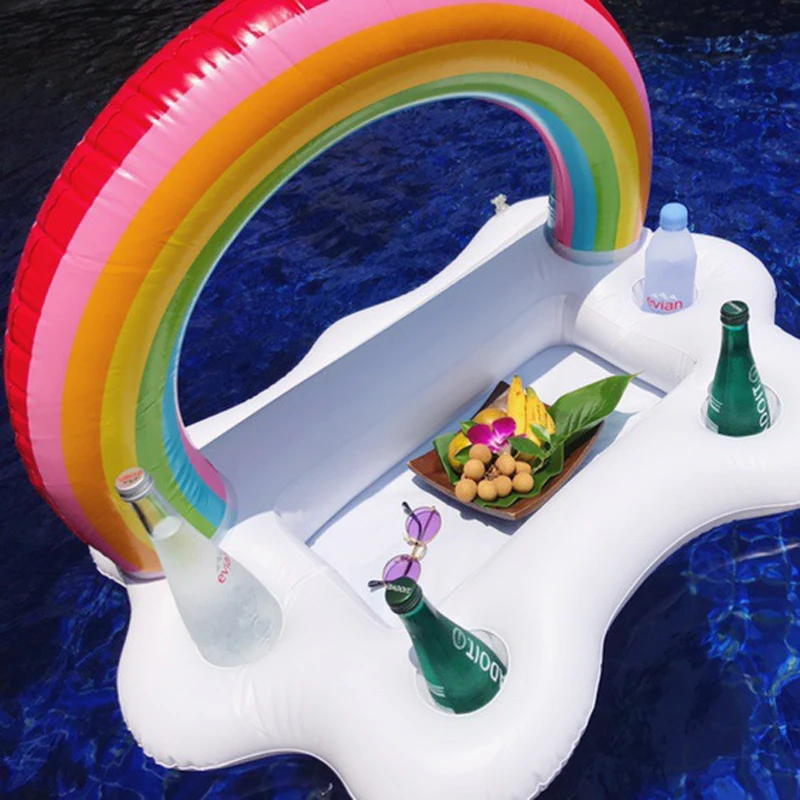 

White Clouds Float Inflatable Rainbow Drink Holder Swimming Pool Bathroom Beach Party Kids Bath