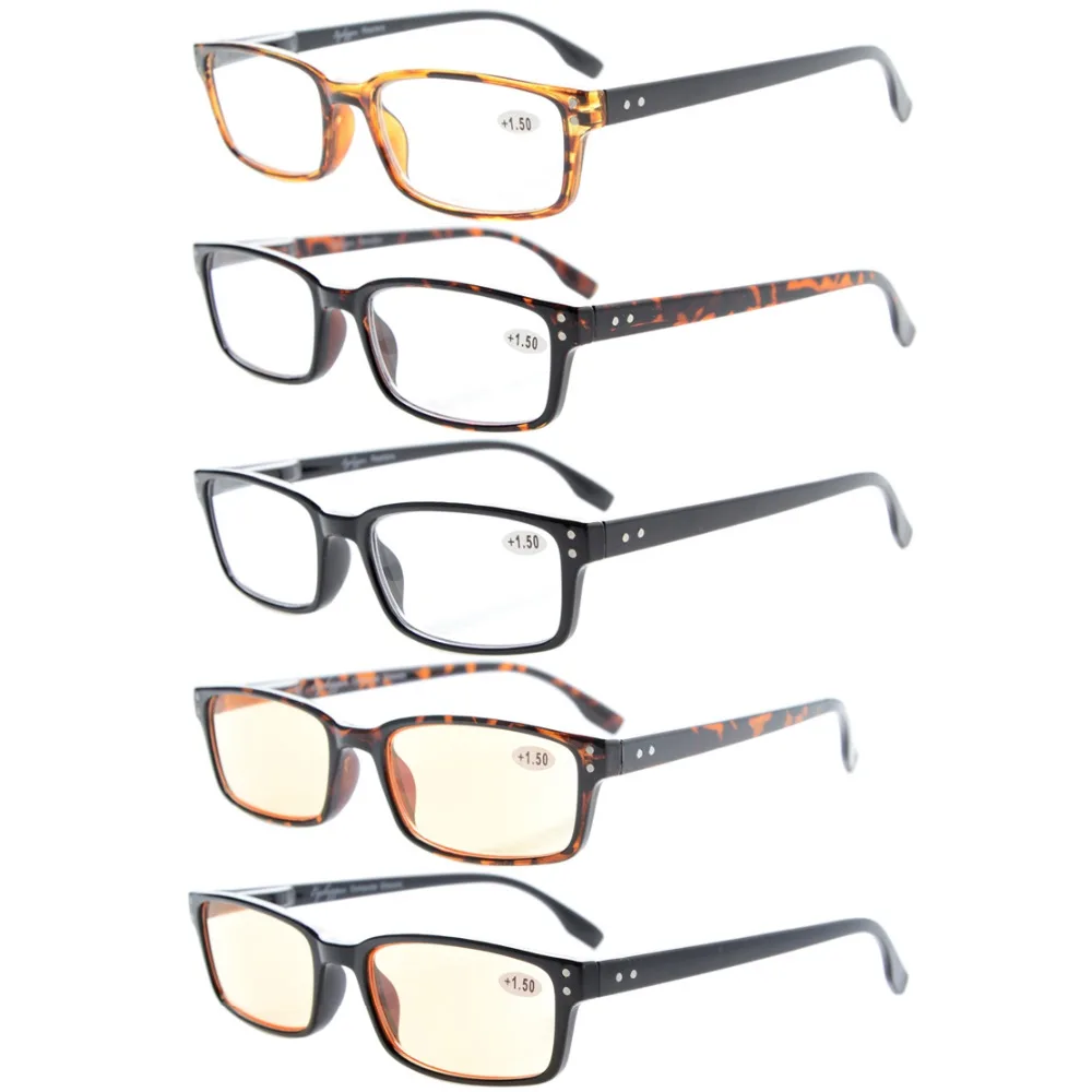 R097 микс очки для чтения Eyekepper 5 штук в партии; Классический прямоугольный весна-петли очки для чтения очки включают в себя 2 шт. компьютерные очки+ 0,50-+ 4,00
