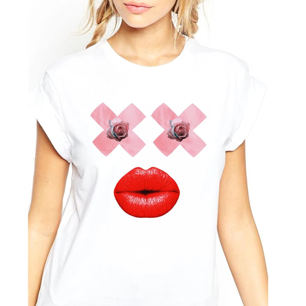 TEEHEART Eyes поцелуй губы губная помада Rouge Pretty art print футболка Топы хипстер Девичья с