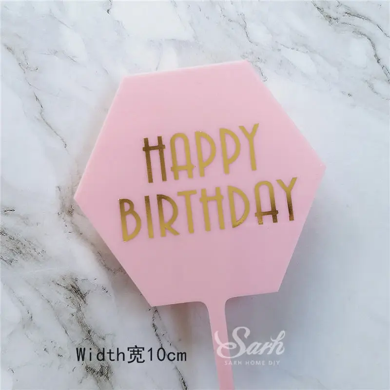 2pc hexagon birthday Разноцветные счастливые топперы для торта на день рождения, розовые, фиолетовые, блестящие, для письма, украшения для рук, вечерние, милые подарки - Цвет: 2pc hexagon birthday