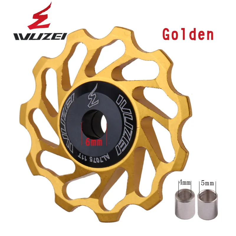 yellow WUZEI 11T MTB велосипедный задний переключатель Jockey колесный керамический подшипник шкив AL7075 CNC направляющий ролик для дорожного велосипеда 4 мм 5 мм 6 мм - Цвет: yellow