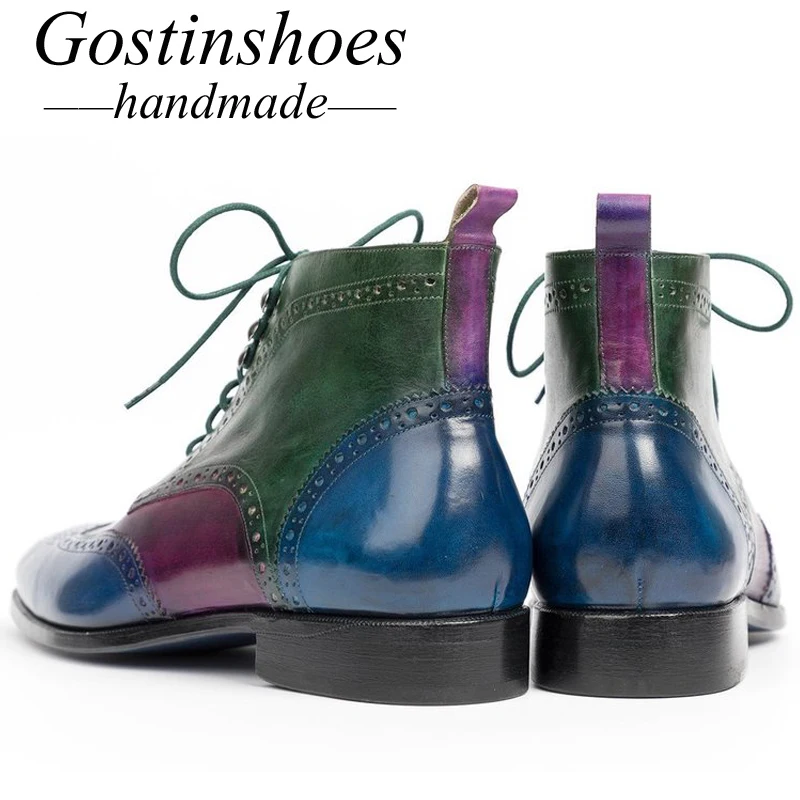 GOSTINSHOES/ботинки с перфорацией типа «броги» ручной работы Goodyear; мужские мотоциклетные ботинки из натуральной кожи; армейские рабочие и защитные ботинки на шнуровке с острым SCT44-47