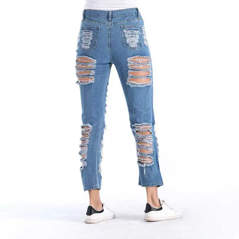 Женские летние байкерские рваные джинсы с дырками и джинсовые брюки бойфренда