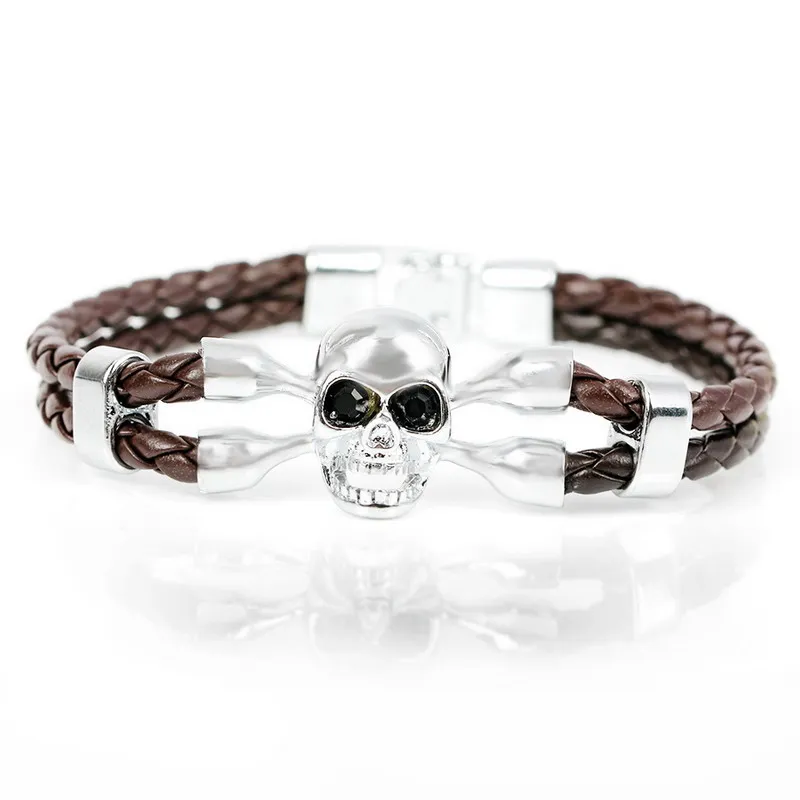 Новинка 2017 модные мужские кожаные браслеты с черепом высококачественные