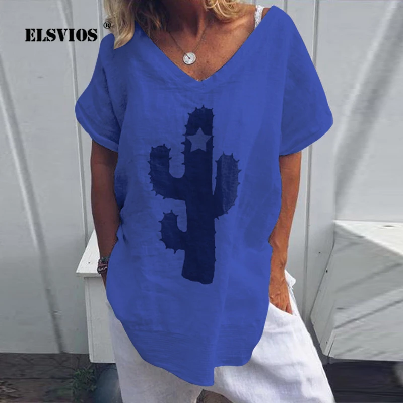 Женская пляжная блузка ELSVIOS свободная рубашка с коротким рукавом и принтом
