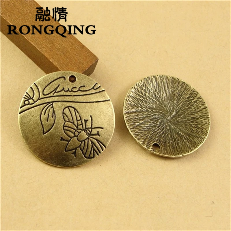 RONGQING 28 мм 60 шт./лот рисунок с Пчелой круглая бронзовая подвеска DIY круглые