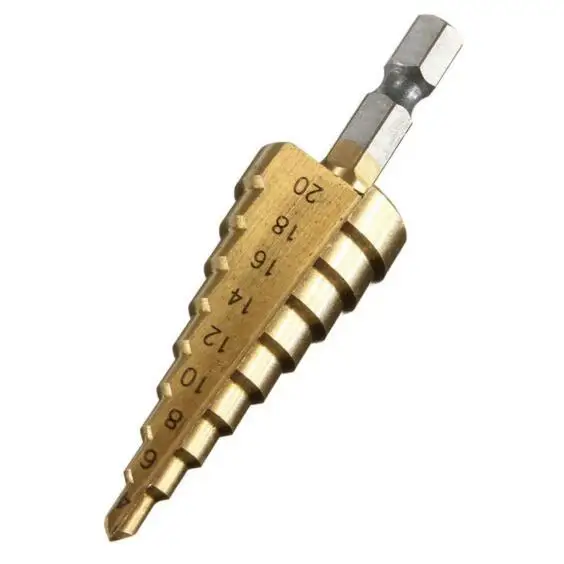 Hot Sale 1pcs/lot Titanium Step Drill Bits 4-20mm HSS Power Tools HSS Wood Metal Drilling Good quality
Hot Sale 1pcs/lot Titanium Step Drill Bits 4-20mm HSS Power Tools HSS Wood Metal Drilling Good quality