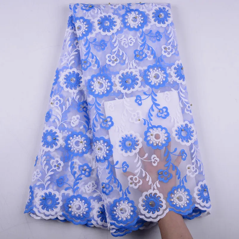 

Nigerian Laces Fabrics High Quality Tulle African Laces Fabric Wedding African French Tulle Lace With Beads Milk Silk Lace A1513