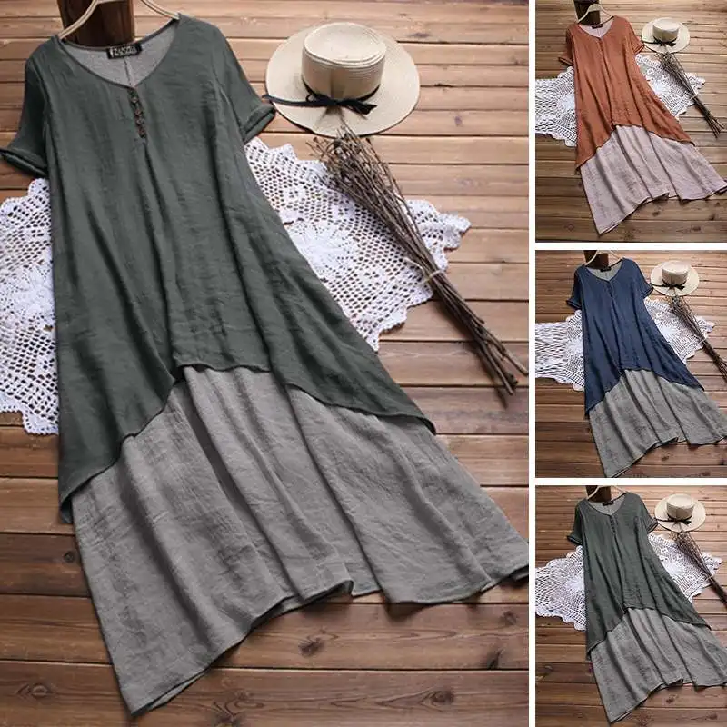 ZANZEA летнее платье женский сарафан размера плюс Vestidos Повседневные платья из двух частей платье для пляжной вечеринки женское платье до середины икры