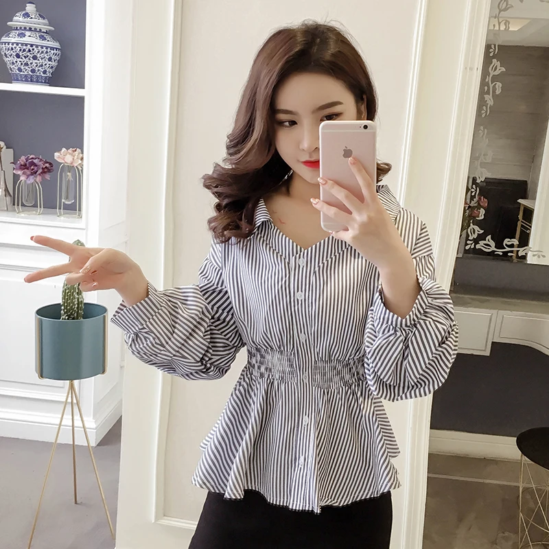 Новинка 2019 весенние женские рубашки с рукавами фонариками белая черная