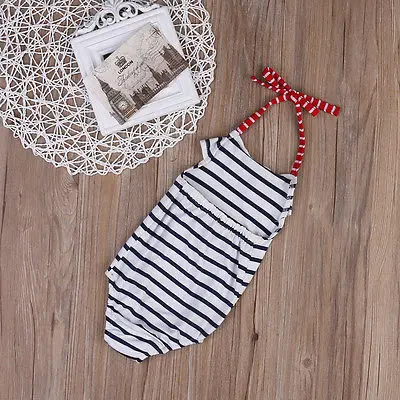 Детский слитный купальник в полоску с лямкой на шее и открытой спиной | Спорт