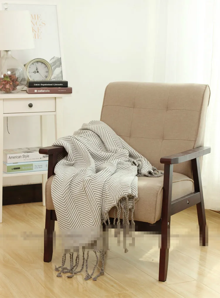 Бесплатная доставка одноразмерное светло-серое Полосатое покрывало для отдыха в