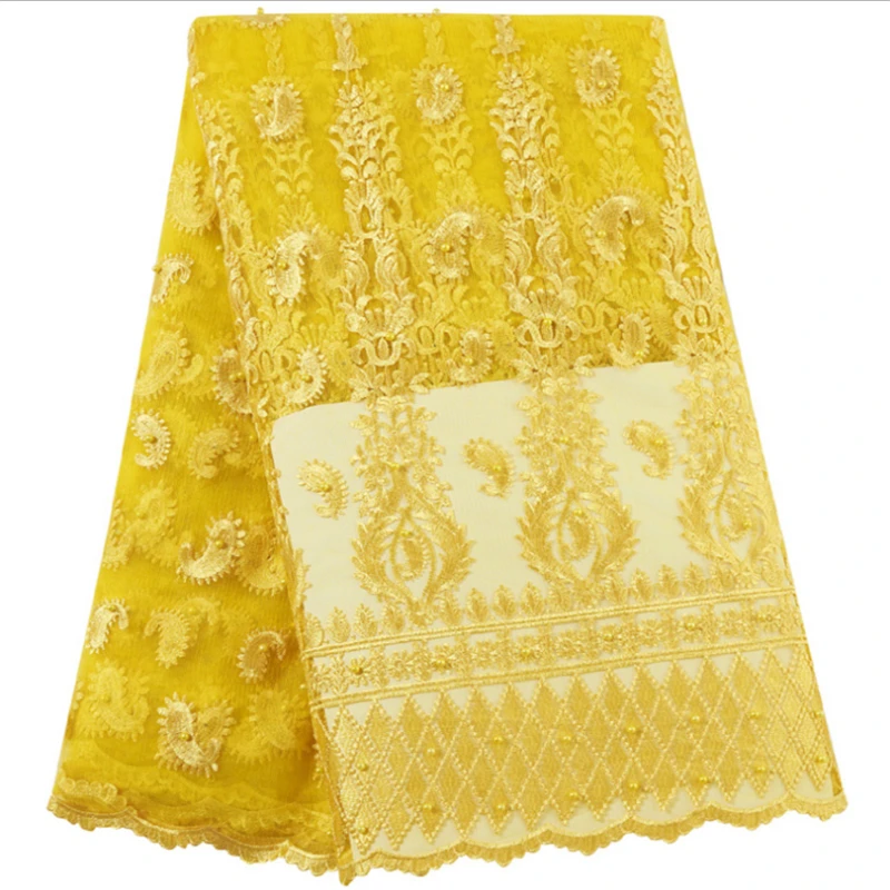 5 ярдов/партия! Африканская кружевная ткань нигерийская с бусинами африканская