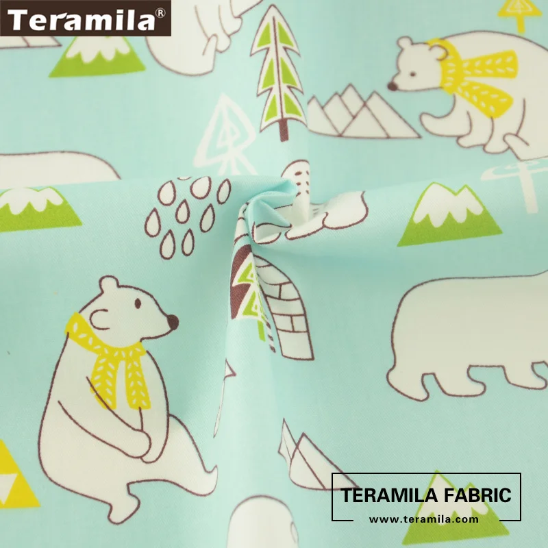 Teramila Cotton Fabric Sewing Patchwork Printed Cartoon Lovely Bears Designs Light Green Tissue Quilting Decoration Bedding| |