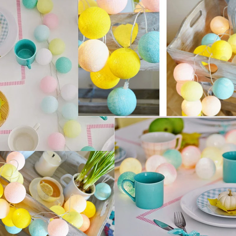 Thai Style Led Cotton ball string light AC &amp Battery Fairy Lights Outdoor Decoration Holiday Garland Christmas | Освещение