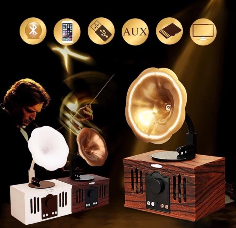 Bluetooth-Колонка деревянная в стиле ретро с микрофоном FM-радио TF | Электроника