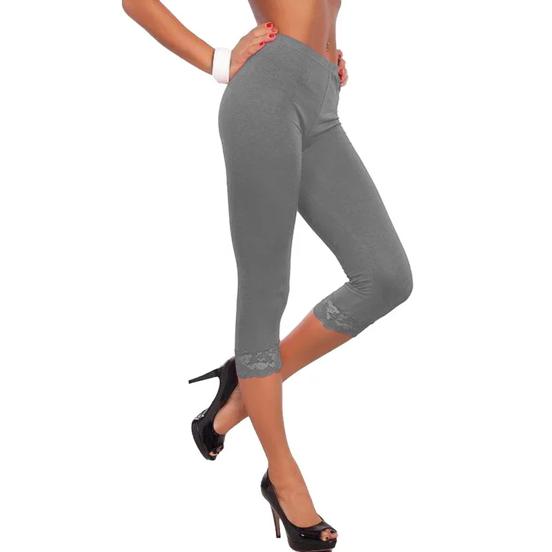 gray CALOFE модные сплошные кружевные лоскутные брюки женские сексуальные Эластичные Обтягивающие формирующие легинсы для фитнеса, тренажерного зала, пробежки до середины икры - Цвет: gray