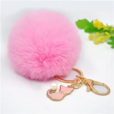 Pom Faux Rabbit меховой брелок милый жемчуг розовый Кот брелок для женщин пушистый помпон брелок, украшение сумки для девочек Подвески Llaveros