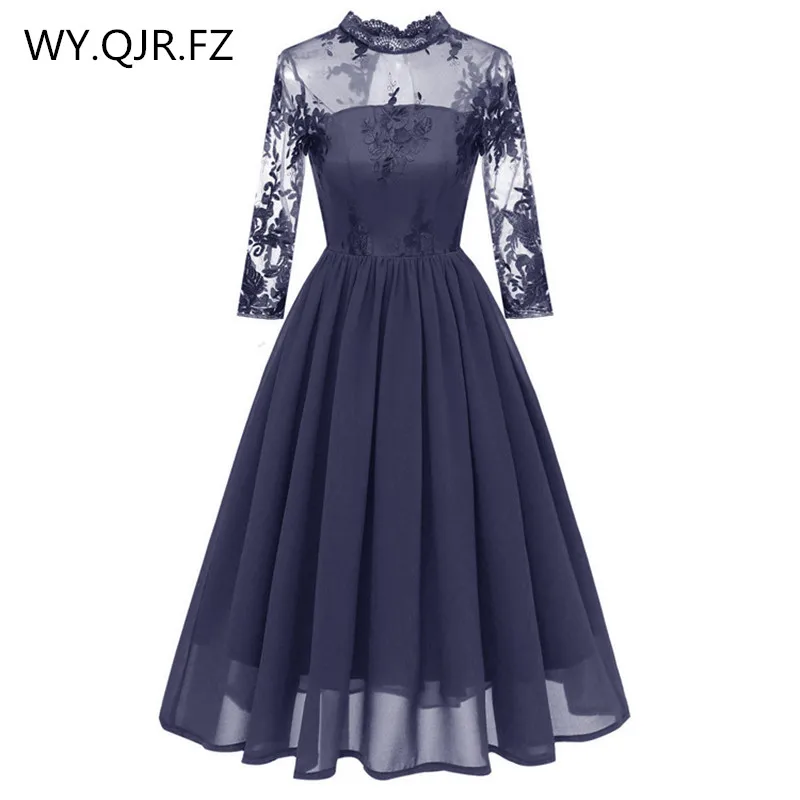 Blue CD1661H# кружевное вышитое шифоновое короткое плиссированное платье подружки невесты серое свадебное платье для выпускного вечера модной одежды - Цвет: Blue