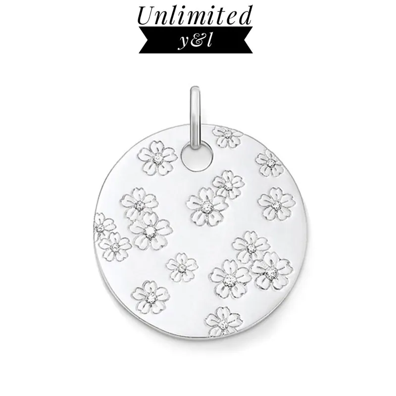 

Круглые Подвески с цветком вишни и сливы для ожерелья для женщин и мужчин, серебряный стиль Томаса, модные ювелирные аксессуары DIY 2018