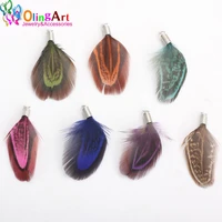 olingart 12pcslot 35mm natural pattern multicolor feathers women necklace earrings tassels diy jewelry making delicate pendants