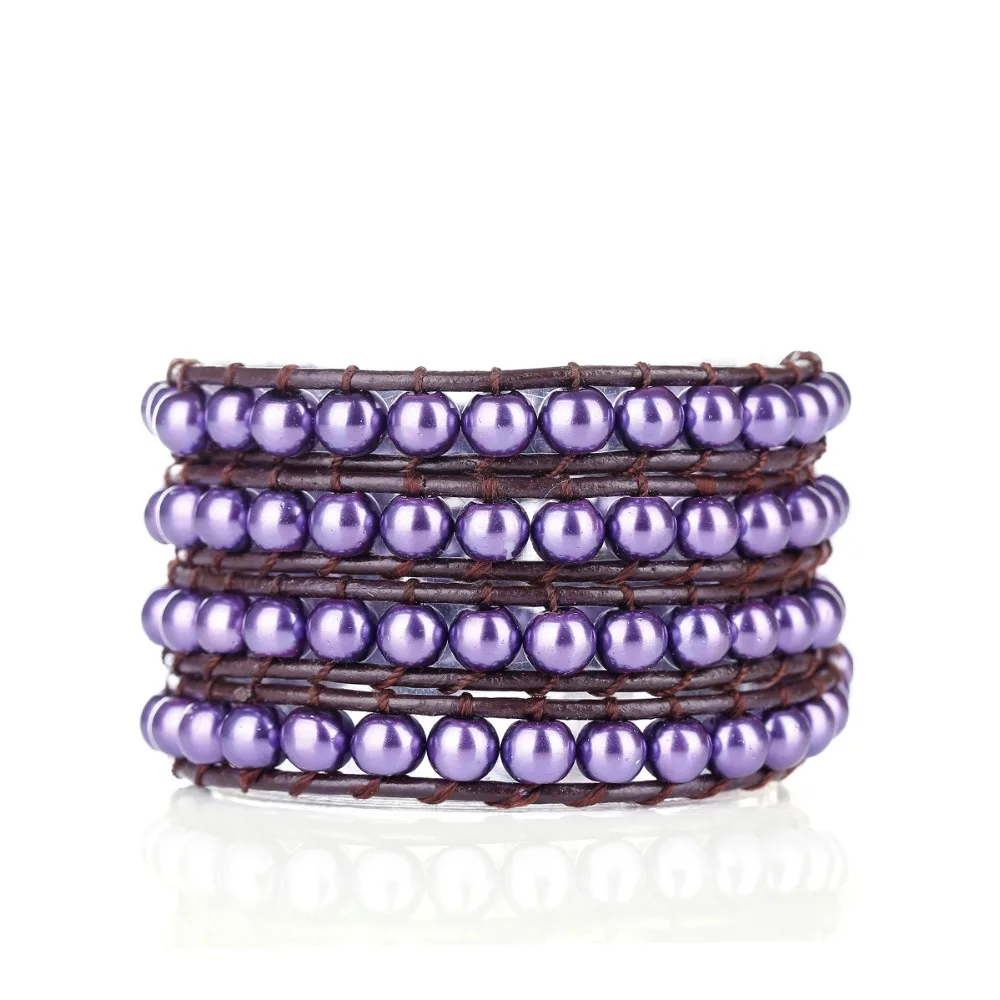 Браслеты с фиолетовыми стеклянными бусинами Fyla Mode плетеные браслеты Богемский
