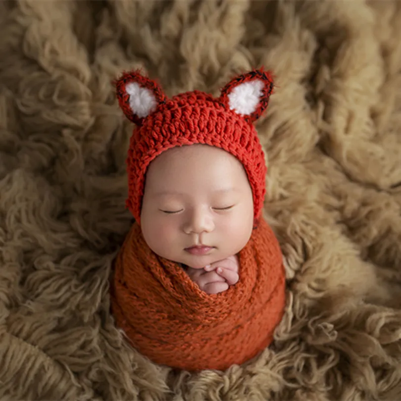 Knitted Cotton Fox Hat Pattern Newborn Boy Props Crochet Lovely Animal Bonnet Infant Baby Photography | Детская одежда и обувь