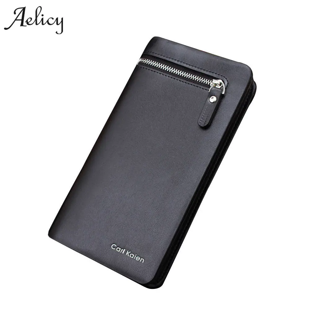 Aelicy Men Long Large Capacity PU Leather Wallets Male Business Black Brown Clutch Double Zipper Wallet Bags Coin Purse | Багаж и сумки