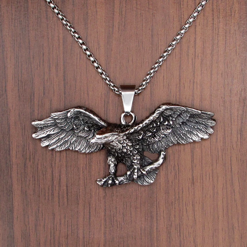 Бесплатная доставка Панк 316L нержавеющая сталь серебряный цвет черный орел