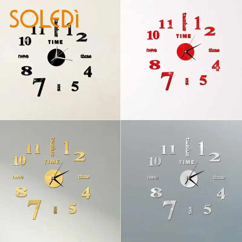 4 Color Acrylic Wall Stickers Clocks Sticker 3D Mirror Clock Home Decor Mural DIY Removable for Living Room | Дом и сад