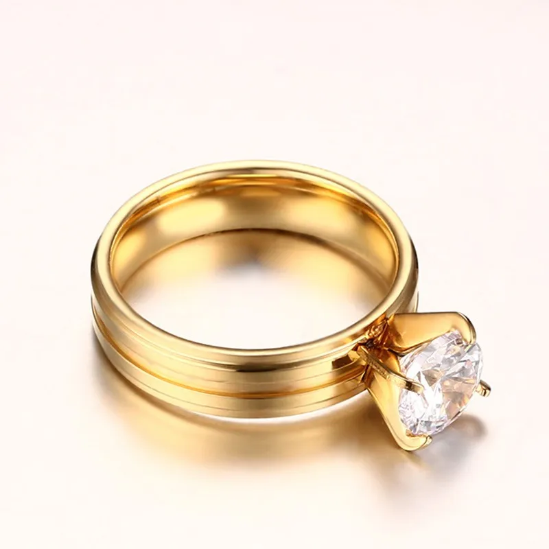 Vnox Обручение кольцо для Женский Золотой Цвет Нержавеющая сталь большой камень