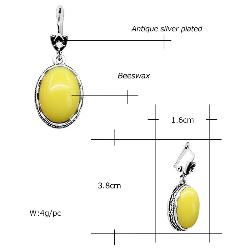 Oval Simulated Beeswax Earrings For Women Delicate Vintage Look Antique Sliver Plated Fashion Jewelry | Украшения и аксессуары