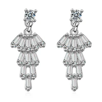 new fashion 925 sterling silver geometric shiny zircon ladies tassel earrings for women jewelry gift no fade drop shipping