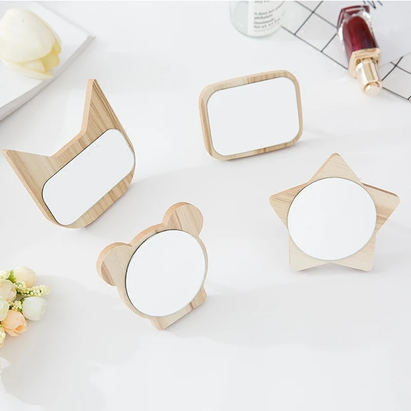 Домашнее зеркало с деревянным декором милое мультяшное для путешествий стильное