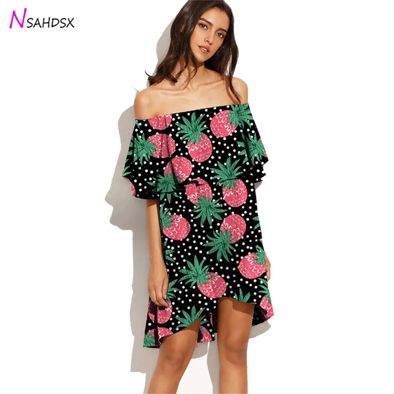 2019 распродажа Vestido Collared фруктовый принт мини платье комбинации искусственных