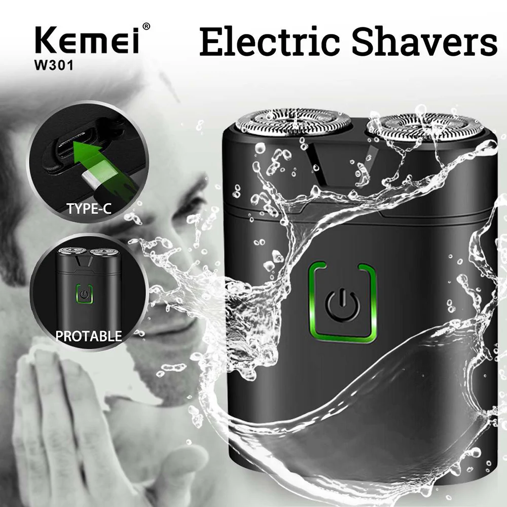 Электробритва Kemei Мужская аккумуляторная с двумя лезвиями и зарядкой от