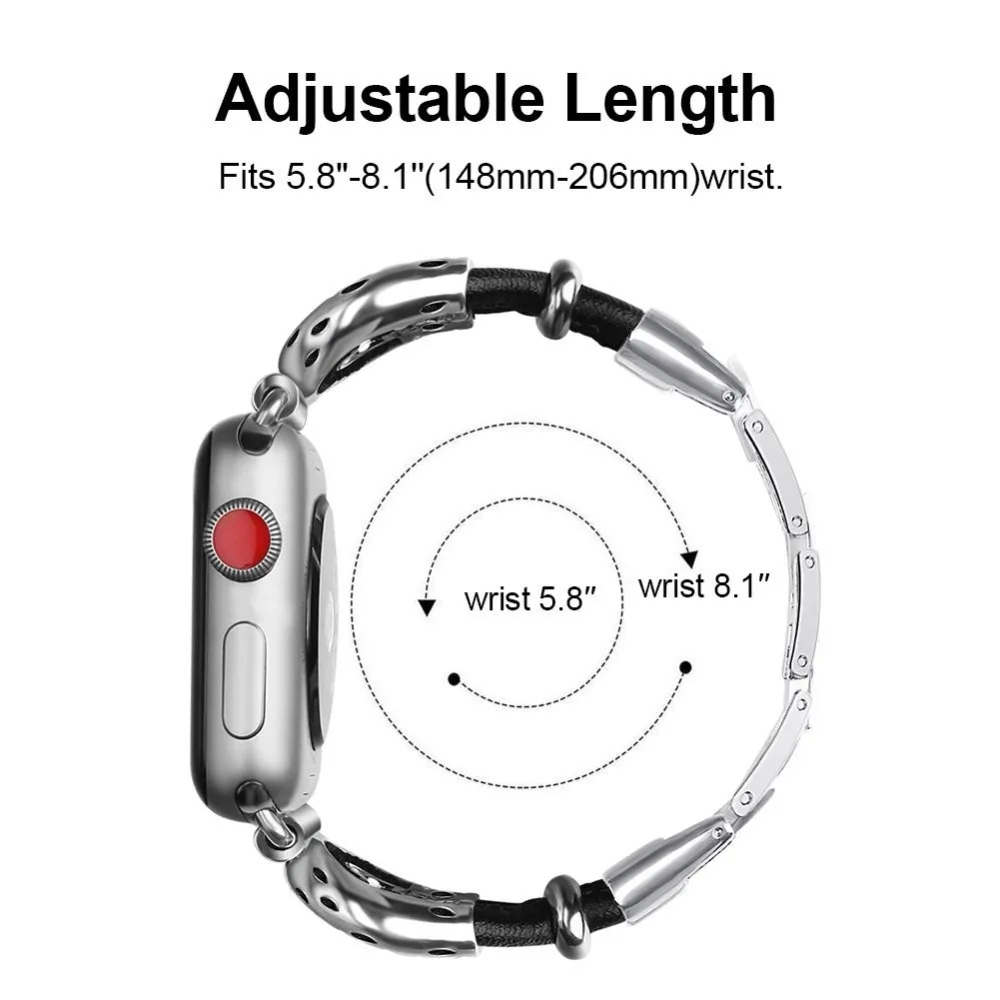 Браслет из нержавеющей стали для Apple Watch 4 регулируемый сменный кожаный ремешок с