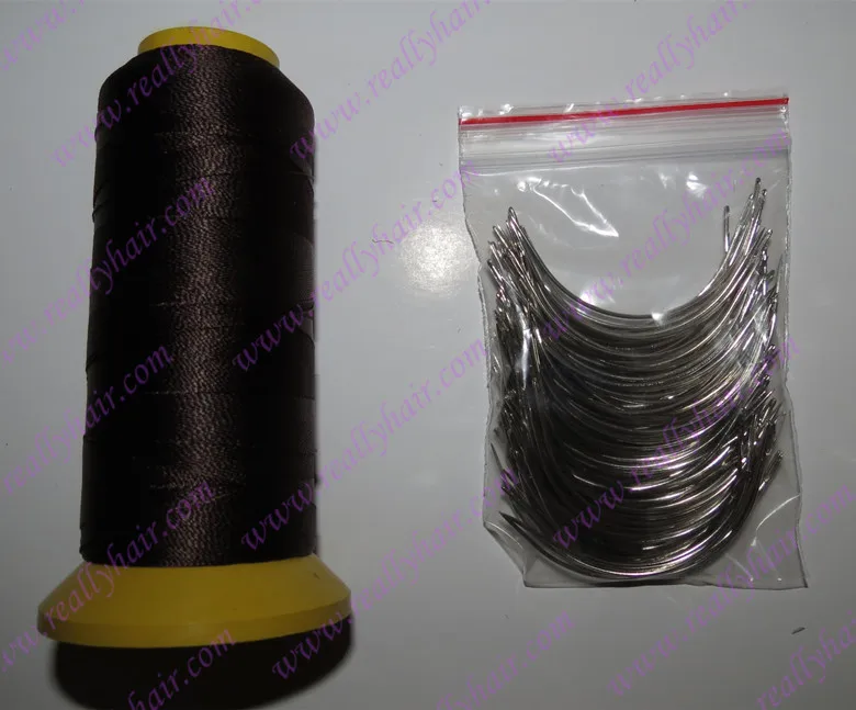 Free shipping 12pcs Large type C hair weaving needles curved with 1 roll Dark brown thread Nylon | Шиньоны и парики