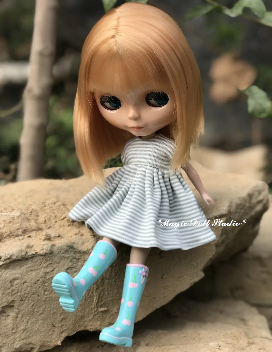 [Mg592-c] 2018 Новый 11.5 &quotБлит кукольные наряды # зеленой полосой платье и Сапоги