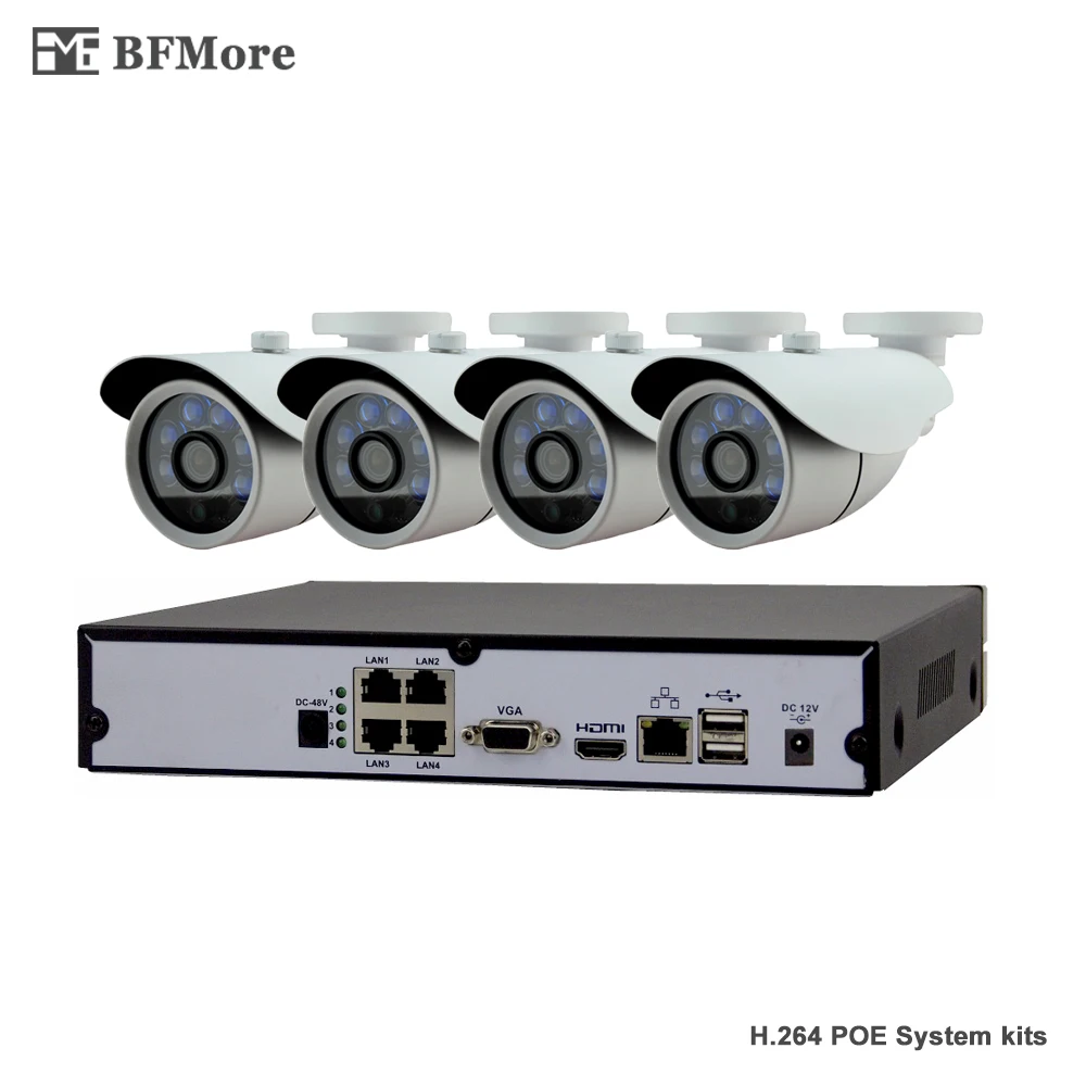 BFMore H.264 720 P POE 4CH NVR комплект видеонаблюдения Системы IP Камера P2P ИК IP66 Открытый