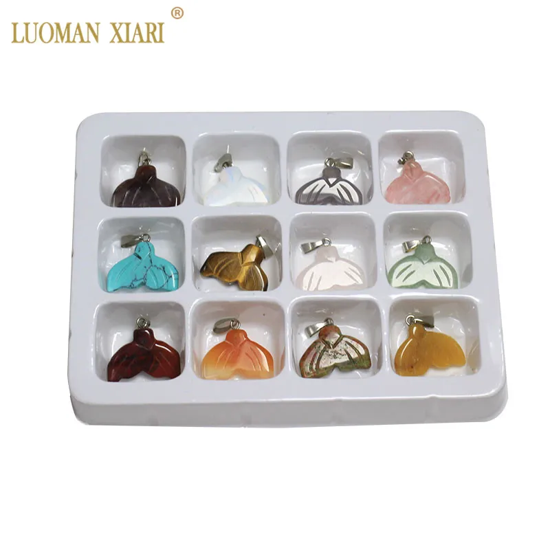 Wholesale 12 PCS Mix Color Boxed Natural Stone Fishtail Shape Charm Pendant DIY Fit Necklace For Jewelry Making 15*20 mm | Украшения и