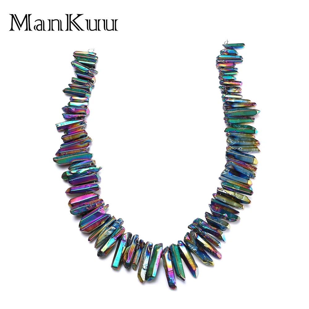 

Mankuu Rainbow Natural Crystal Pillar Pendant Reflective Plating Mineral Crystal Natural Stone Pendants For Jewelry Making 50pcs
