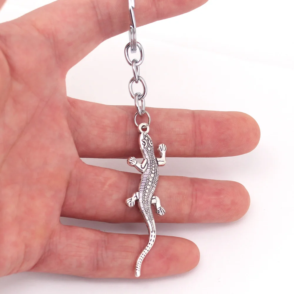 Hzew Цвет: старое серебро 3D брелок для ключей с изображением ящерицы животных