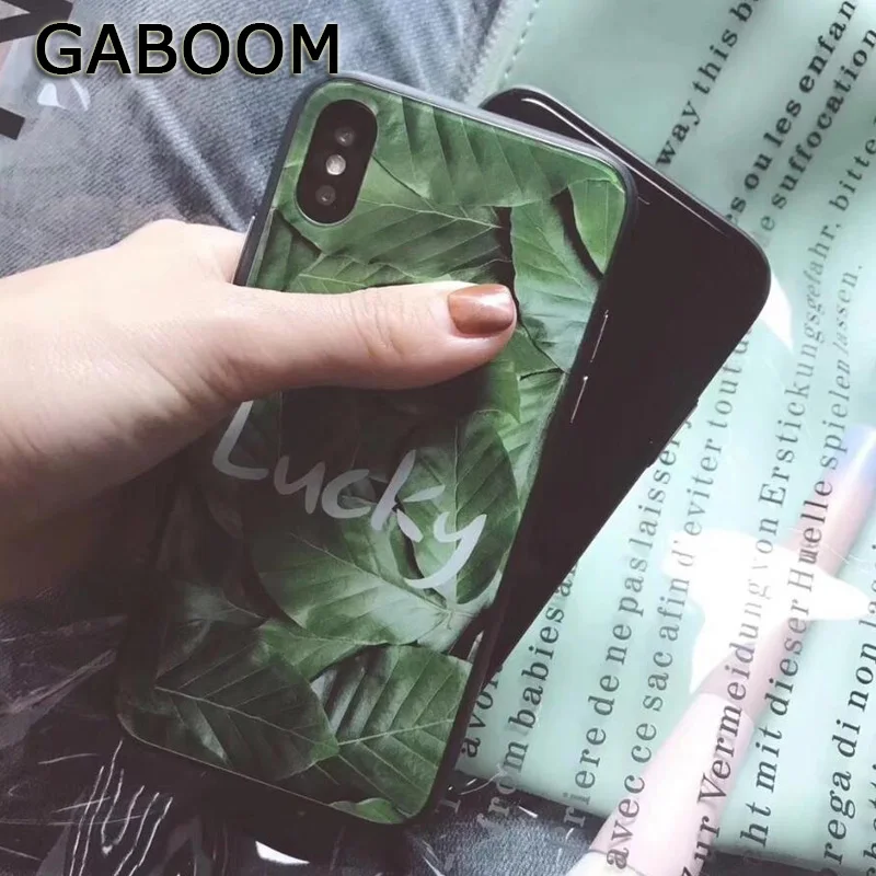 GABOOM Fashion Summer Green Leaves Tempered Glass Case for iPhone X 7 6 6s 8 Plus Hard Back+ Soft Edge | Мобильные телефоны и